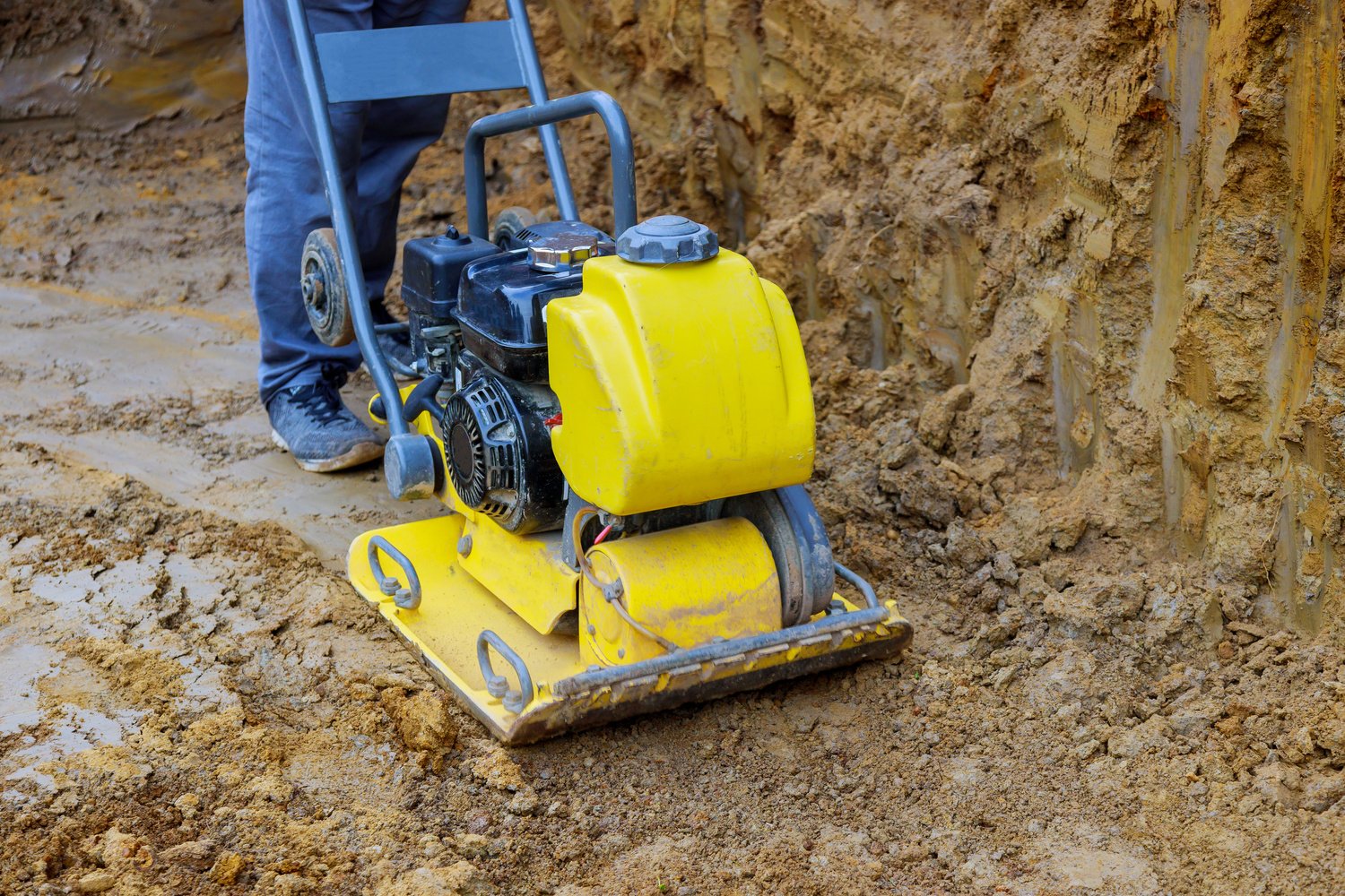 Plate Compactor in a Construction Site